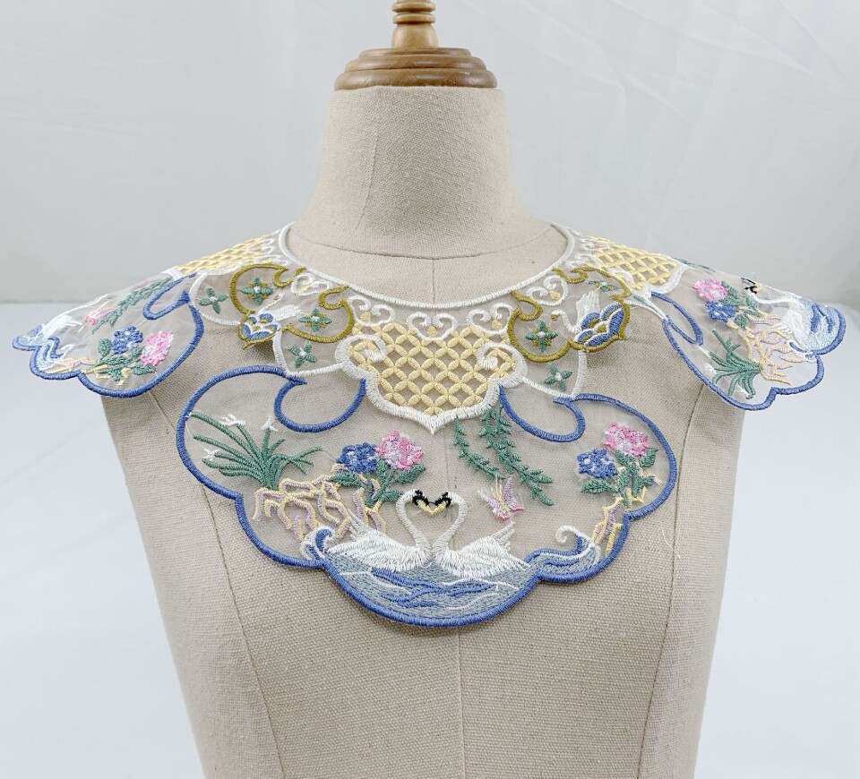 火爆云肩汉服唐装古蓝色紫色边刺绣绣花中国风童装白天娥戏水