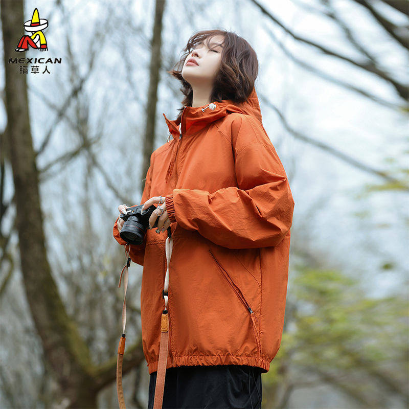 稻草人冰丝防晒衣男士夏季超薄户外宽松防晒服美式复古情侣皮肤衣