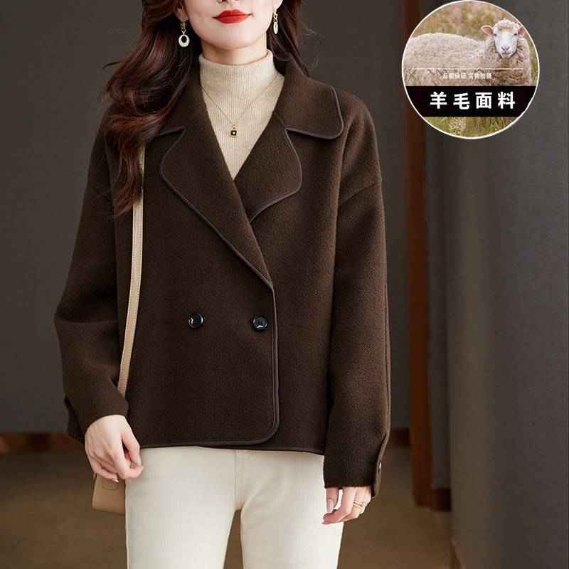 春秋季2025年新款毛呢外套女士西装领秋冬针织开衫女短款毛衣外搭