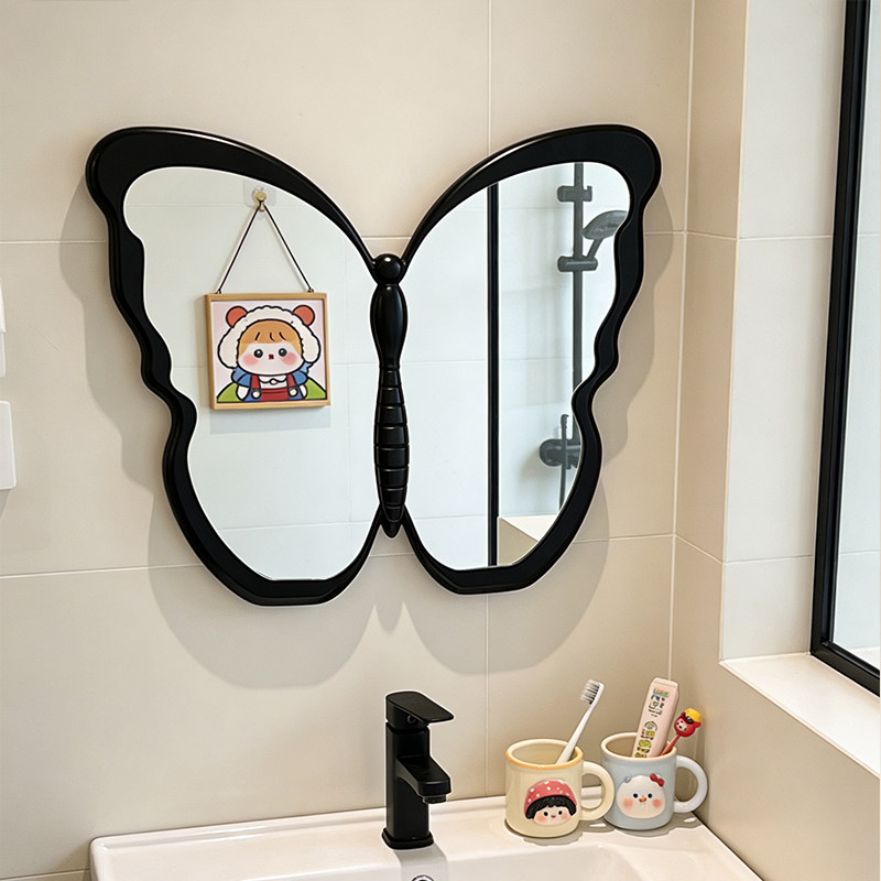 壁挂蝴蝶镜卫生间异形镜网红ins风化妆镜梳妆台装饰LED发光浴室镜