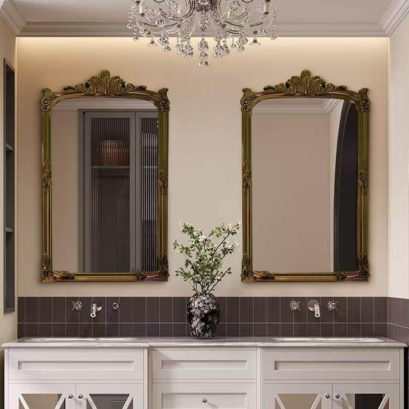卧室梳妆镜智能防雾卫生间镜中古风浴室化妆镜壁挂式双台盆艺术镜