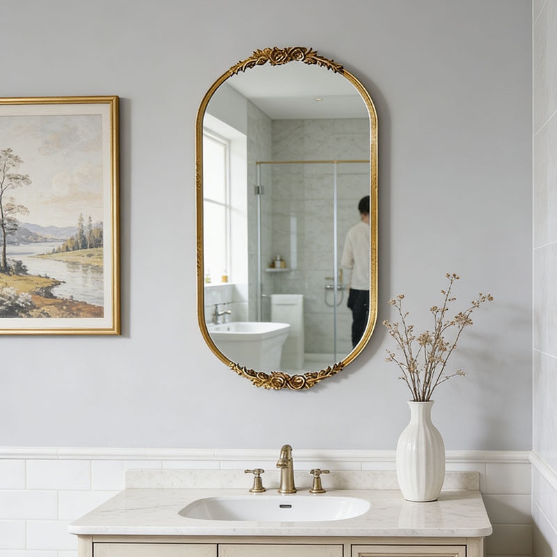 法式化妆镜桌面台镜轻奢高级感主卧室大版双台盆雕花壁挂全身镜子