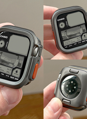 【防摔秒变壳】适用applewatch硅胶保护壳S11/10边框壳iwatch9876全包侧边软壳苹果手表SE耐磨透明创意保护套