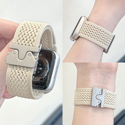 适用iWatch伞扣针织尼龙透气表带