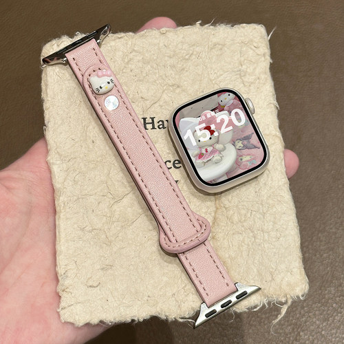 适用iwatch双钉扣kitty酱皮表带
