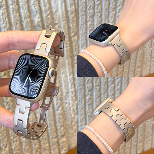 适用iWatchH款实心蝴蝶扣细表带
