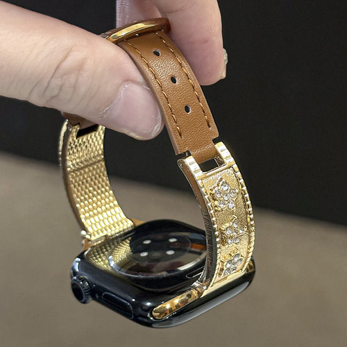 适用iwatch花瓣手镯镶钻拼皮表带
