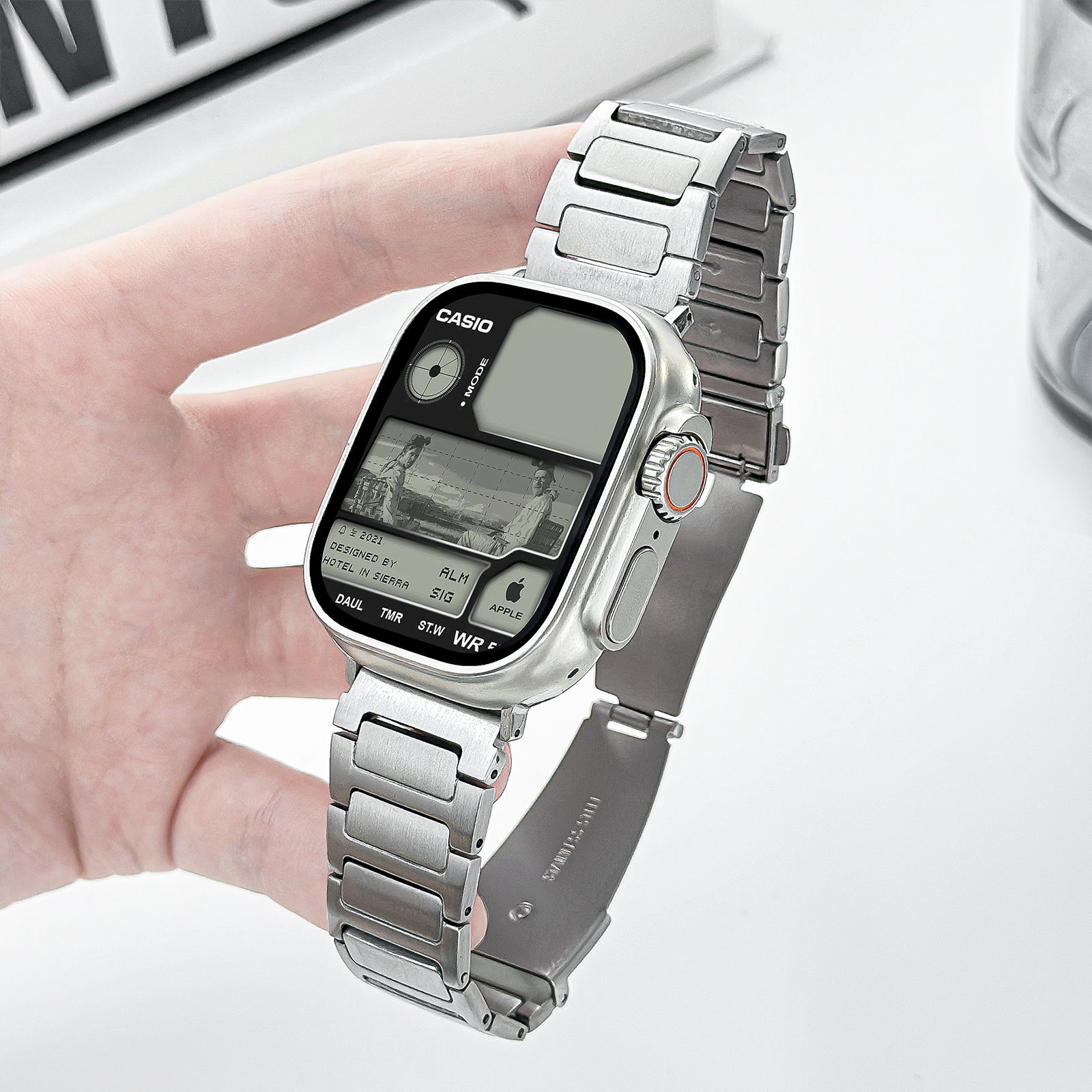 适用iWatch工字实心金属质感表带