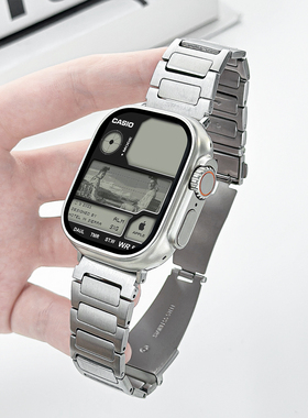 适用苹果手表S11质感三株工字金属表带iWatch10/9/8/7/6/se商务不锈钢折叠扣applewatch高级感ultra男女腕带