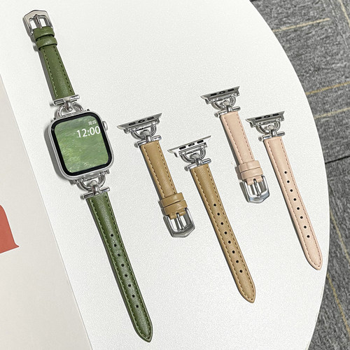 适用iwatch真皮金属扣小蛮腰表带