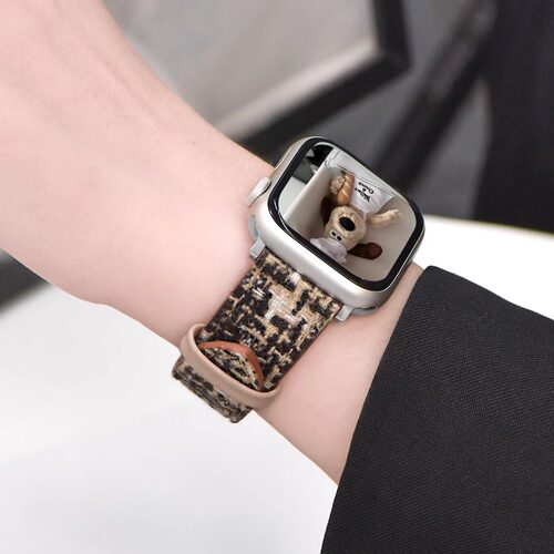 适用iwatch秋冬毛呢真皮表带