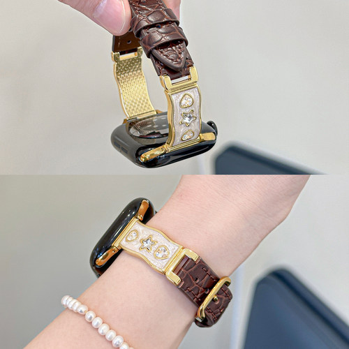 适用iWatch金属琉璃半镯拼皮表带