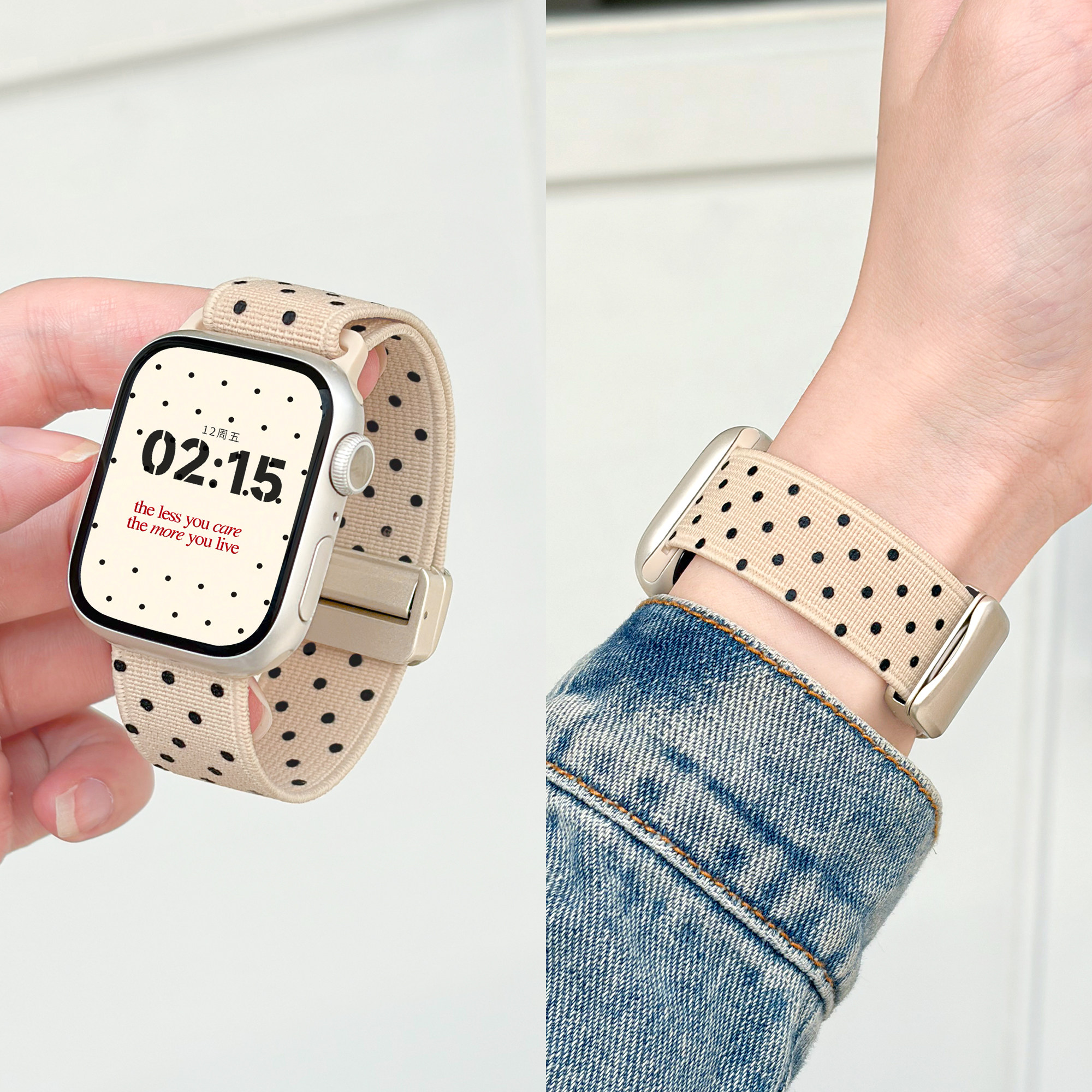 适用iwatch韩系波点磁吸尼龙表带