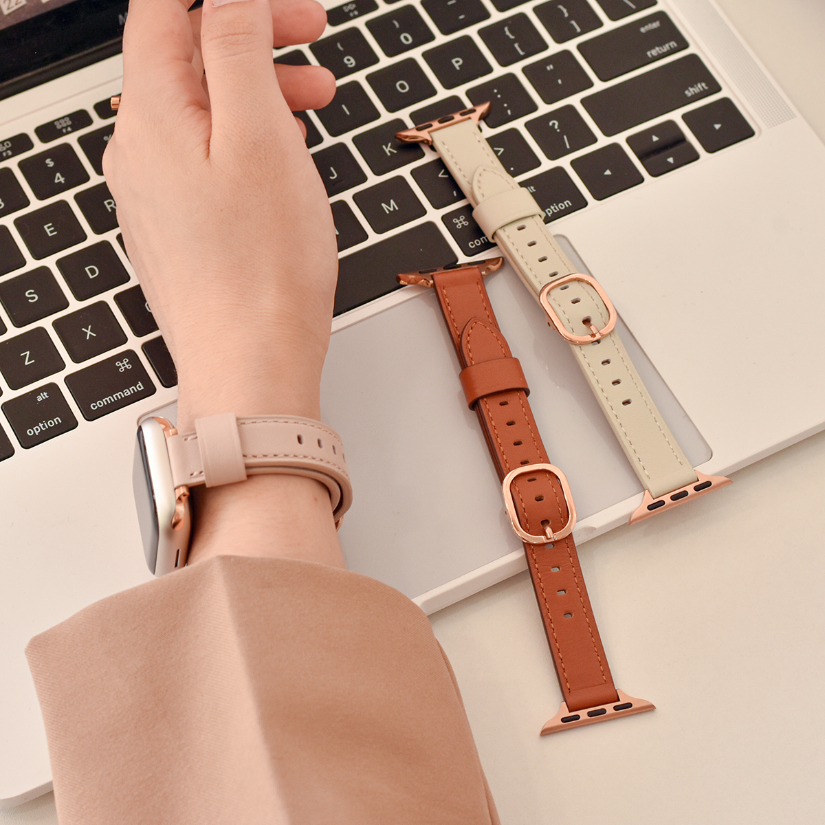 适用applewatch真皮表带日系圆扣