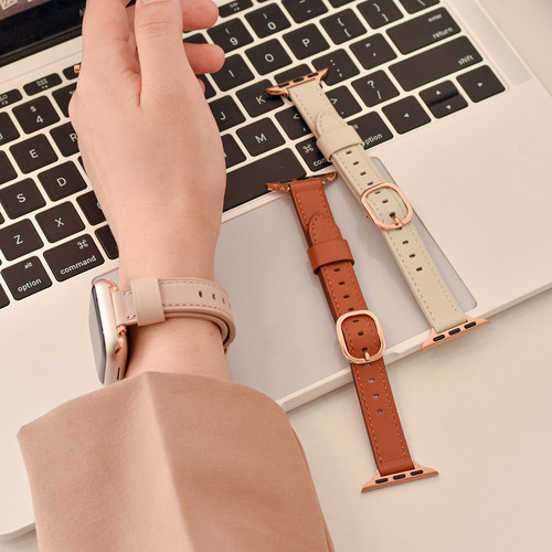 适用applewatch真皮表带日系圆扣