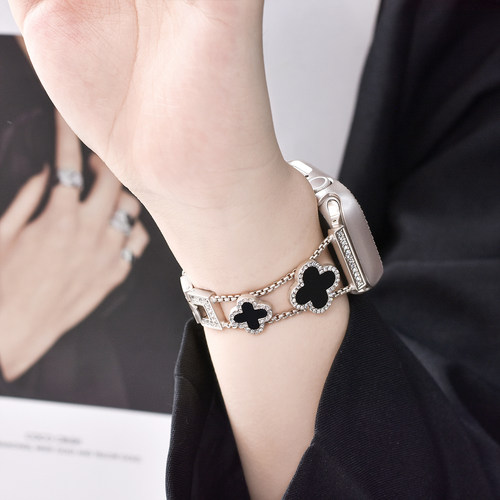 适用applewatch四叶草仿母贝表带