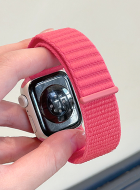 适用applewatchS11/10原野山地纹尼龙回环表带苹果手表ultra男女运动iwatch9/8/7/6新款魔术贴编织透气SE腕带