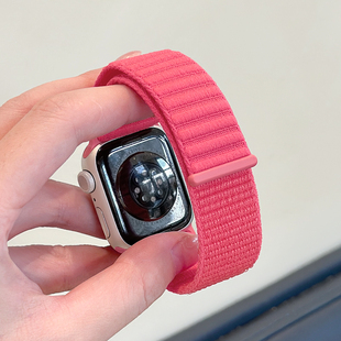 适用applewatchS11/10原野山地纹尼龙回环表带苹果手表ultra男女运动iwatch9/8/7/6新款魔术贴编织透气SE腕带