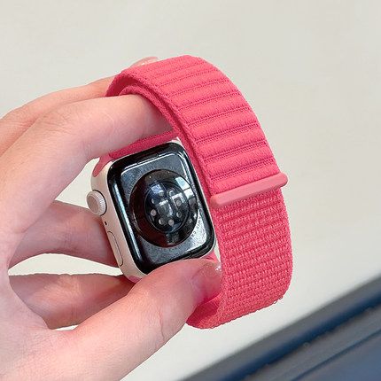 适用applewatchS11/10原野山地纹尼龙回环表带苹果手表ultra男女运动iwatch9/8/7/6新款魔术贴编织透气SE腕带