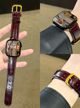 【高质感】适用applewatch油蜡小牛皮进口真皮表带苹果手表ultra秋冬新款女iwatchS10/9/8/7美拉德SE皮质腕带
