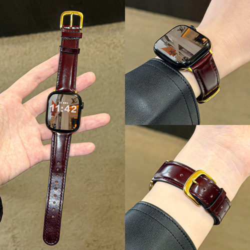 适用iwatch质感油蜡小牛皮女表带