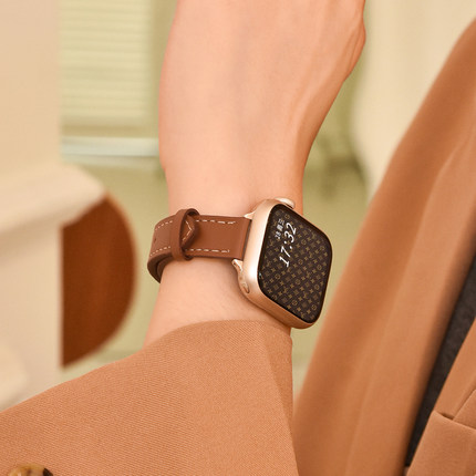 适用applewatchS11小蛮腰真皮表带iwatch牛皮表带S9/8/7/6/5/4/3/se2新款苹果手表S10表带官网爱仕同款纤细版