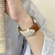 适用applewatchS11撞色皮革表带简约荔枝纹苹果手表S10质感皮表带iwatch SE代小众腕带女秋冬美拉德