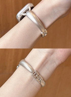 适用AppleWatch手镯款表带S11/9苹果手表不锈钢表带iwatch新款金属S10/8/7/6高级感气质百搭小蛮腰细款SE女款