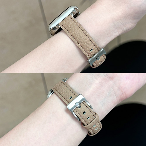 适用iWatch荔枝纹真皮小蛮腰表带