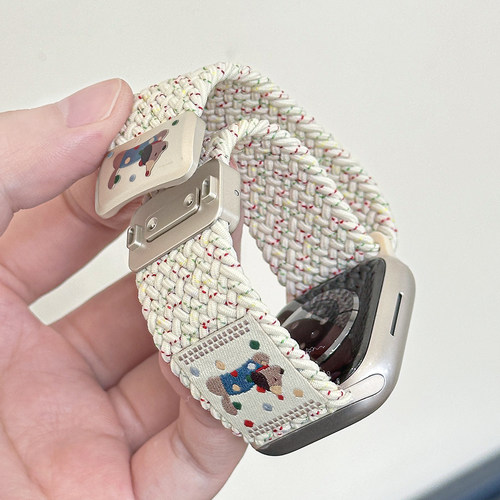 适用iWatch编织波点小狗磁吸表带