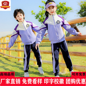 紫色春秋款 学院风珠地棉复合 小学生校服班服两件套幼儿园园服套装