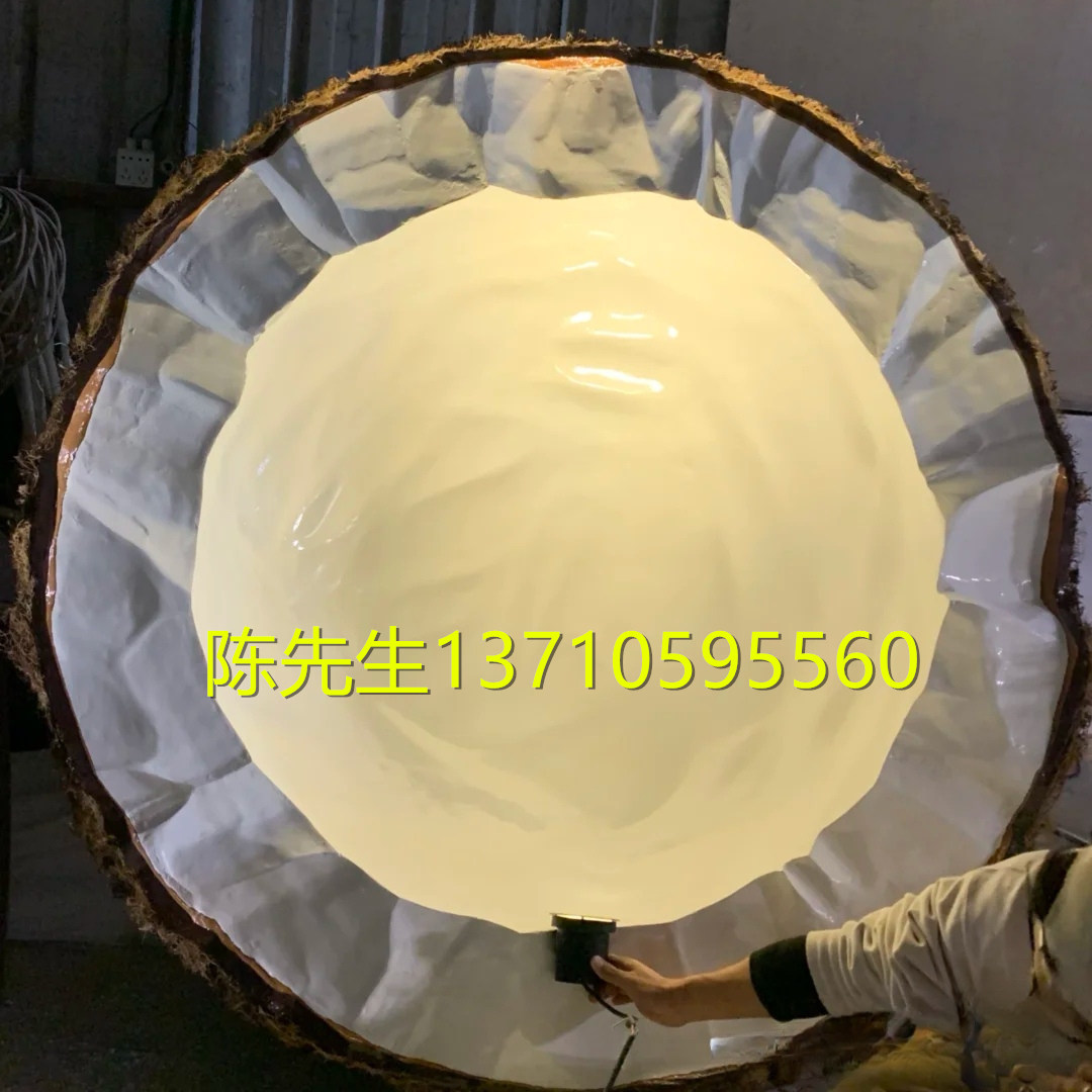 饮品店门头美陈巨型椰子发光造型雕塑户外定制玻璃钢橙子柚子摆件