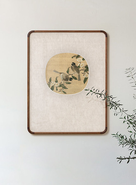 半庭实木茶室水墨花卉双禽装饰画