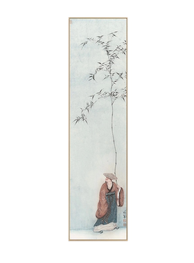 半庭x成军 新中式竖版窄长条艺术人物装饰画日式禅意竹子玄关挂画