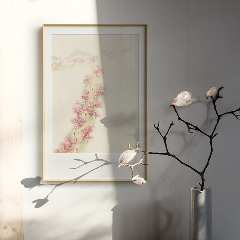 半庭x竹庵 新中式简约玄关背景墙装饰画卧室床头风景挂画桃花壁画