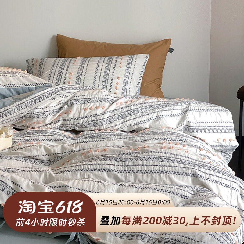 法式奶油风ins丨四件套全棉纯棉床单被套美式复古轻奢高级感床品_虎窝淘