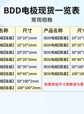 bdd电极掺硼金刚石薄膜电极硅基铌基水处理析氧电催化电解臭氧