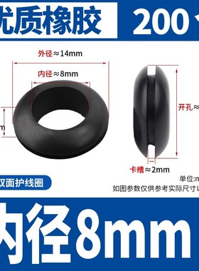 橡胶双面护线圈白黑色圆孔过线圈电线配电箱过孔皮圈穿线保护套