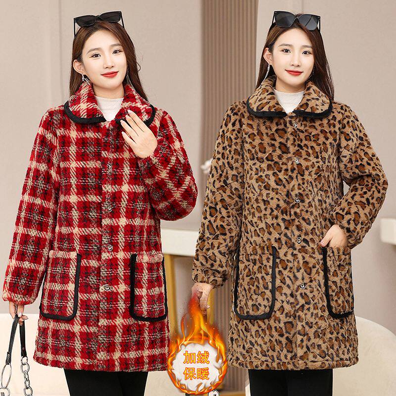 冬季加绒加厚罩衣女外穿中老年女睡衣/家居服套装