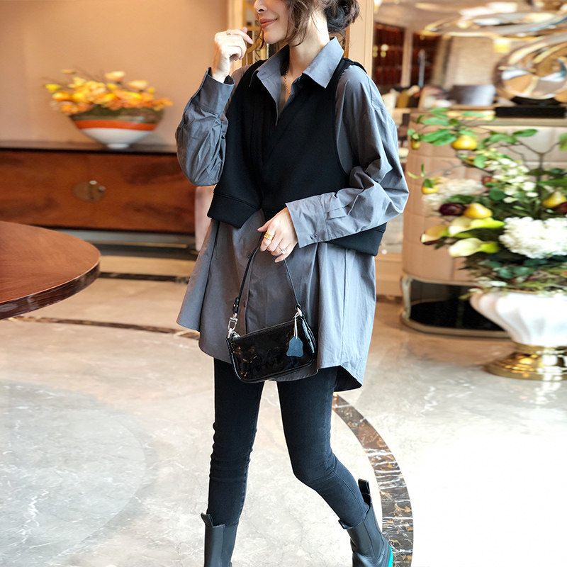 设计感小众上衣两件套衬衫女长袖宽松韩版春秋2020年新款货欧洲站