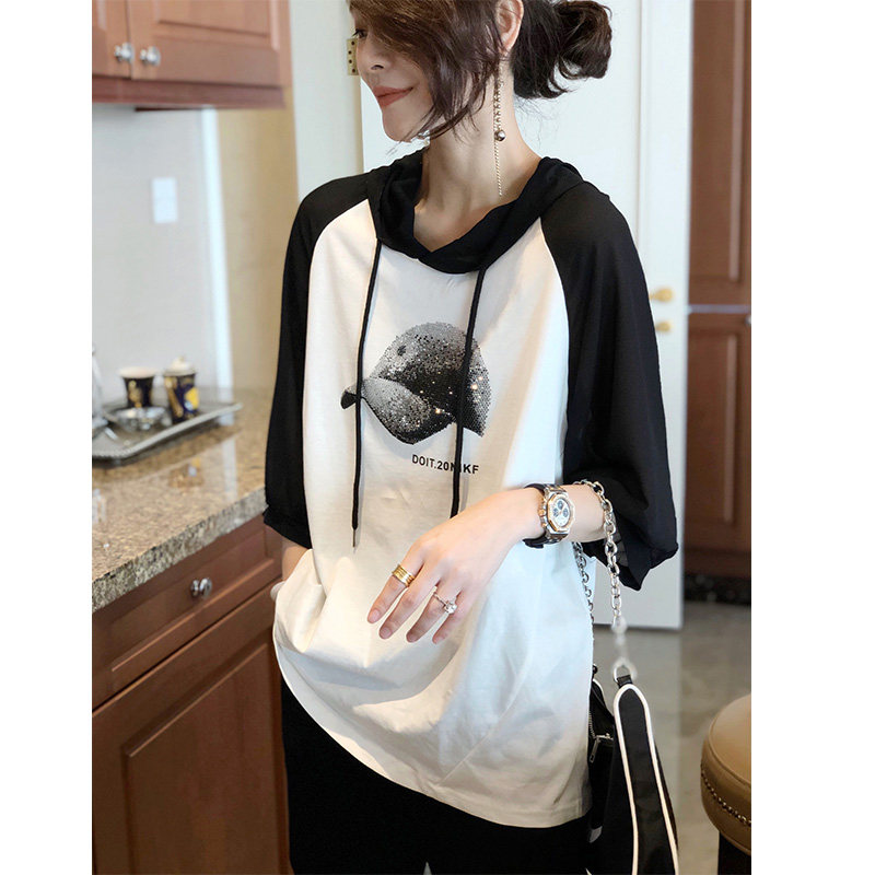 运动上衣款短袖卫衣女宽松夏薄款连帽t恤潮流2020新款春秋欧洲站