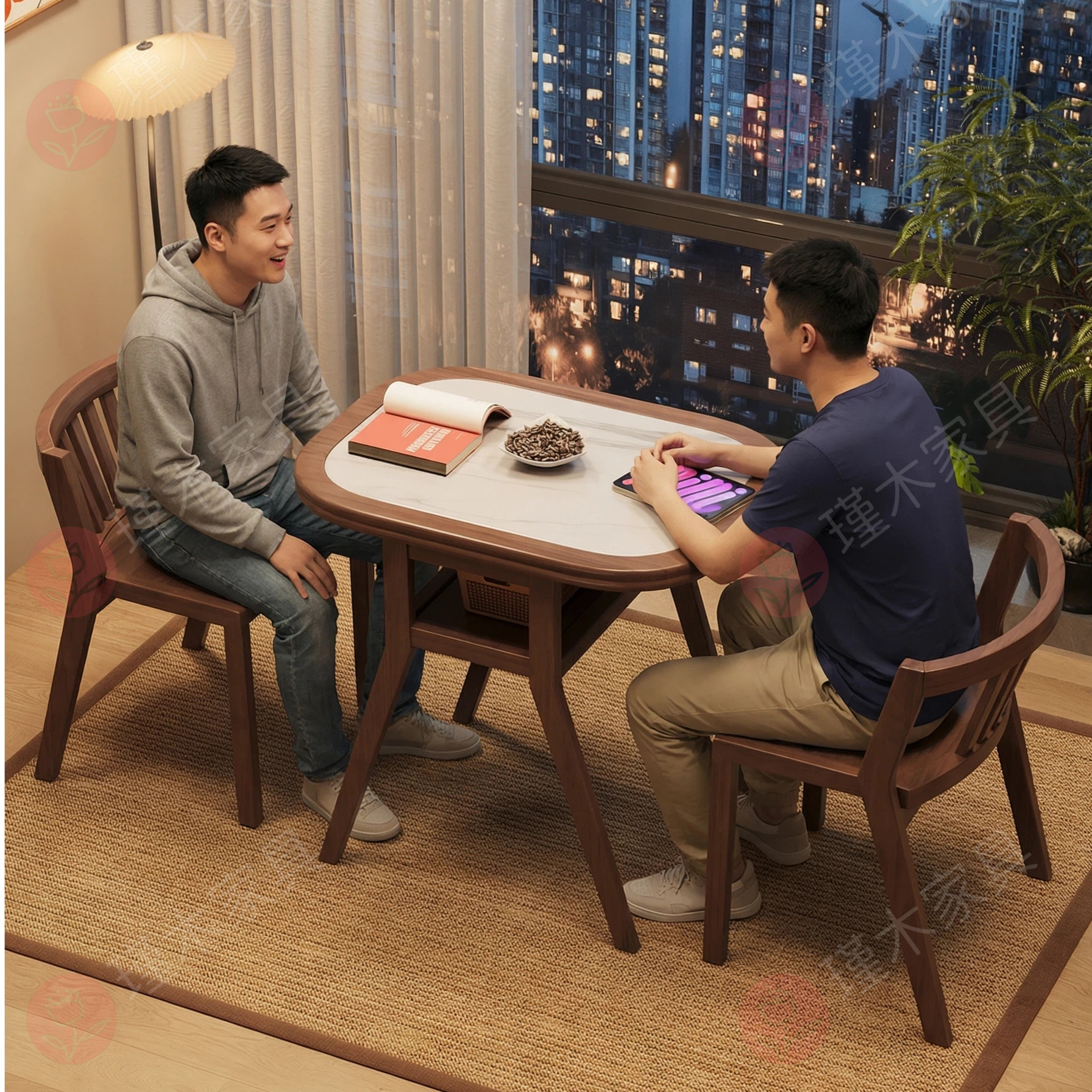 全实木桌椅阳台收纳三件套茶桌书桌洽谈桌休闲简约桌子小户型桌子