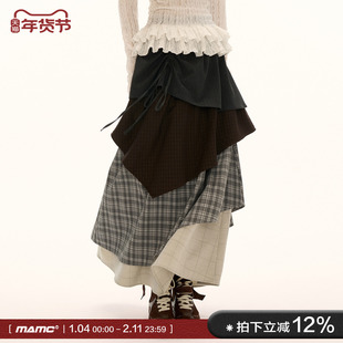 MAMC格纹多层次撞色长裙美式复古宽松休闲半身裙女秋季新款裙子