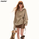 设计感复古宽松长袖 新款 衬衣上衣 女2025秋季 MAMC千鸟格纹腰带衬衫