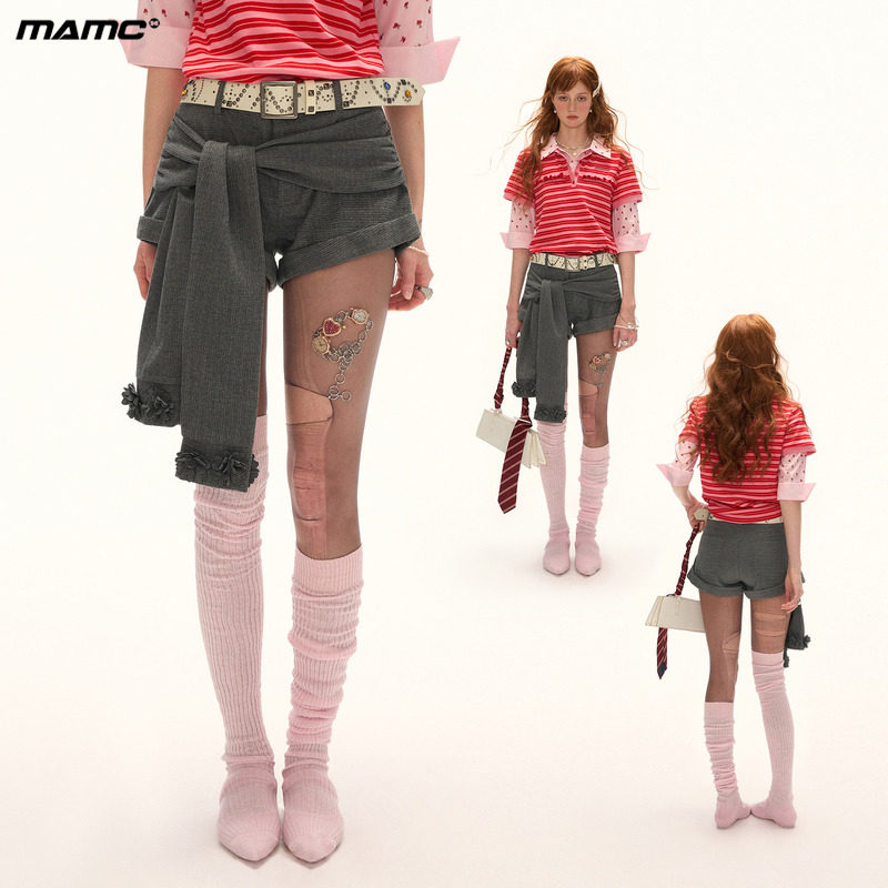 MAMC灰色绑带短裤女2025秋季新款慵懒百搭休闲短款裤子辣妹设计感