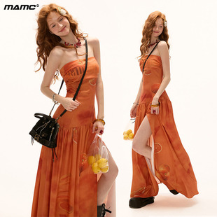 MAMC橙子度假抹胸连衣裙2025年夏季新款气质显瘦高级感露肩裙子