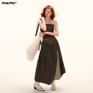 MAMC复古抹胸层次感连衣裙女2025秋季新款修身显瘦高级长款裙子