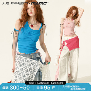 新款 修身 圈2024夏季 MAMC不规则领口绑带吊带背心女配袖 外穿上衣