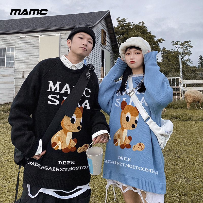 MAMC国潮小鹿卡通毛衣宽松秋冬季情侣装针织衫外穿uniquehype外套