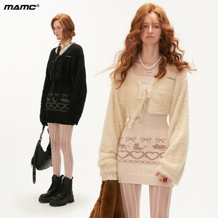 貂毛外套高级气质套装 短款 2024新款 MAMC猫咪费尔岛毛衣连衣裙秋季